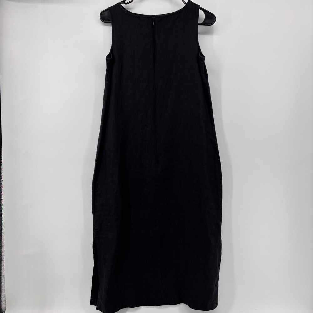 Talbots Petites Black Irish Linen Sleeveless Midi Shift Dress Side Slit Size 8P - Picture 4 of 10